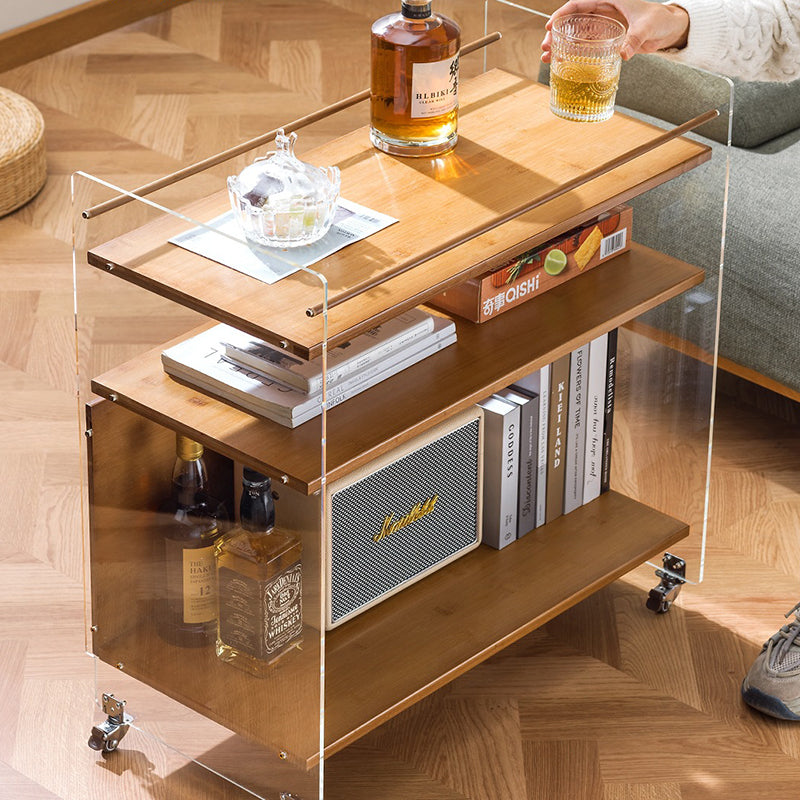 Contemporary Creative Acrylic Bamboo Mobile Rectangular Side Table 3-Tier For Living Room