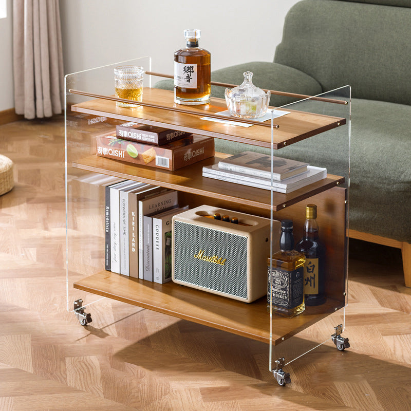 Contemporary Creative Acrylic Bamboo Mobile Rectangular Side Table 3-Tier For Living Room