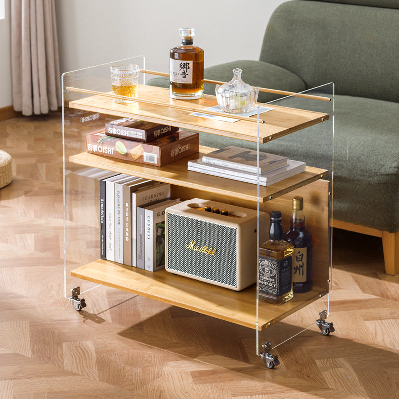 Contemporary Creative Acrylic Bamboo Mobile Rectangular Side Table 3-Tier For Living Room