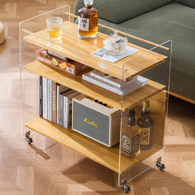 Contemporary Creative Acrylic Bamboo Mobile Rectangular Side Table 3-Tier For Living Room