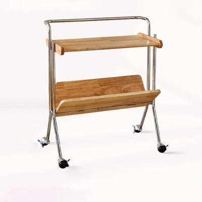 Contemporary Creative Solid Wood Stainless Steel V-Shaped Mobile Side Table 2-Tier For Living Room