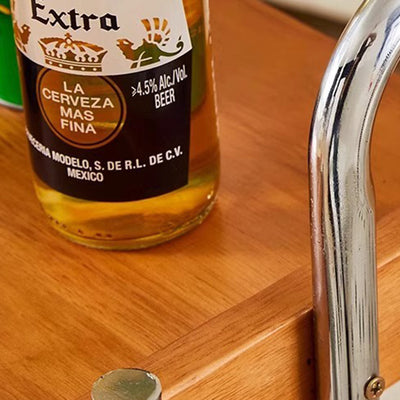 Contemporary Creative Solid Wood Stainless Steel V-Shaped Mobile Side Table 2-Tier For Living Room