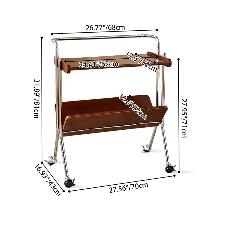 Contemporary Creative Solid Wood Stainless Steel V-Shaped Mobile Side Table 2-Tier For Living Room