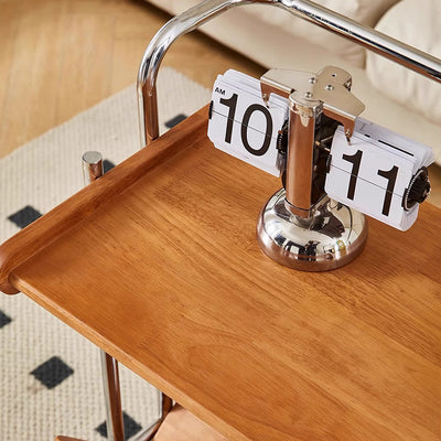 Contemporary Creative Solid Wood Stainless Steel V-Shaped Mobile Side Table 2-Tier For Living Room