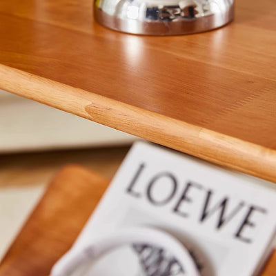 Contemporary Creative Solid Wood Stainless Steel V-Shaped Mobile Side Table 2-Tier For Living Room