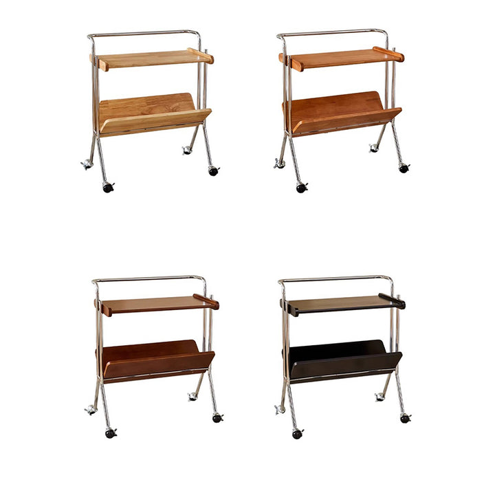 Contemporary Creative Solid Wood Stainless Steel V-Shaped Mobile Side Table 2-Tier For Living Room