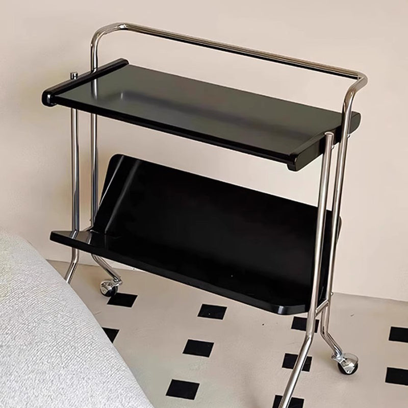 Contemporary Creative Solid Wood Stainless Steel V-Shaped Mobile Side Table 2-Tier For Living Room