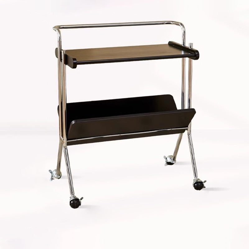 Contemporary Creative Solid Wood Stainless Steel V-Shaped Mobile Side Table 2-Tier For Living Room