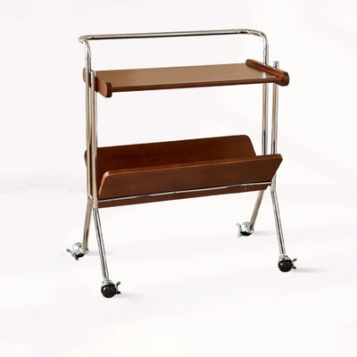 Contemporary Creative Solid Wood Stainless Steel V-Shaped Mobile Side Table 2-Tier For Living Room