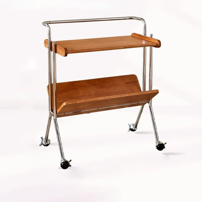 Contemporary Creative Solid Wood Stainless Steel V-Shaped Mobile Side Table 2-Tier For Living Room