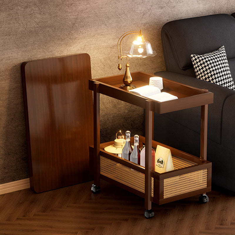 Traditional Chinese Bamboo Rattan Rounded Rectangular Side Table 2-Tier For Living Room