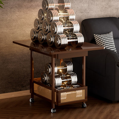 Traditional Chinese Bamboo Rattan Rounded Rectangular Side Table 2-Tier For Living Room