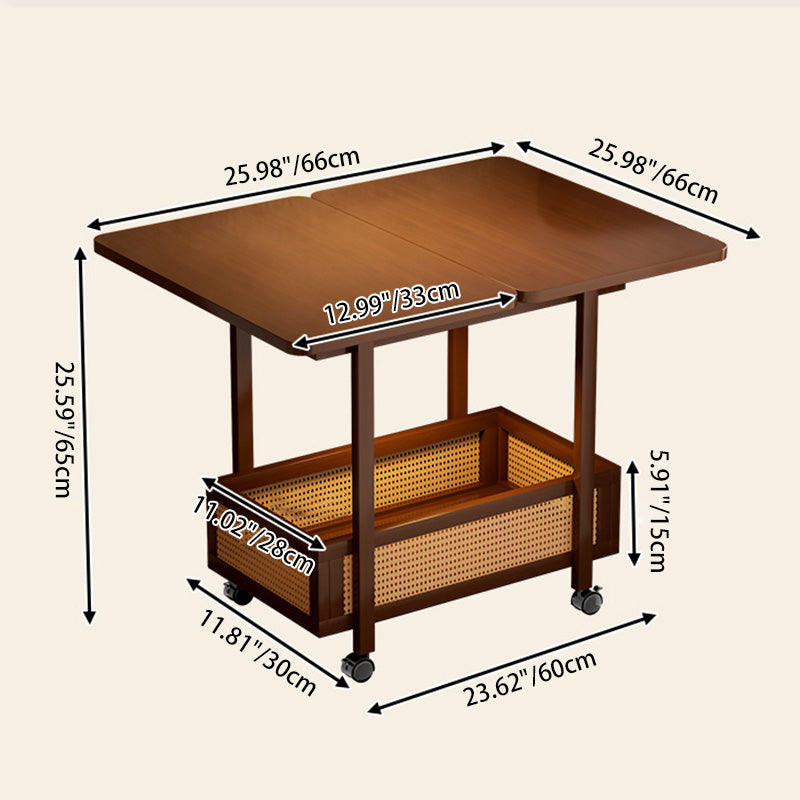 Traditional Chinese Bamboo Rattan Rounded Rectangular Side Table 2-Tier For Living Room