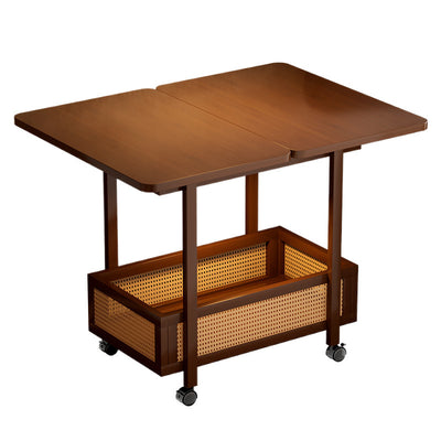 Traditional Chinese Bamboo Rattan Rounded Rectangular Side Table 2-Tier For Living Room