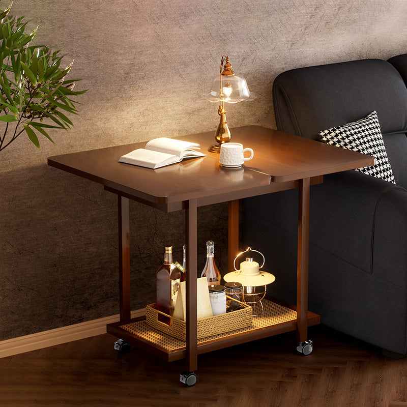 Traditional Chinese Bamboo Rattan Rounded Rectangular Side Table 2-Tier For Living Room