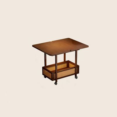 Traditional Chinese Bamboo Rattan Rounded Rectangular Side Table 2-Tier For Living Room