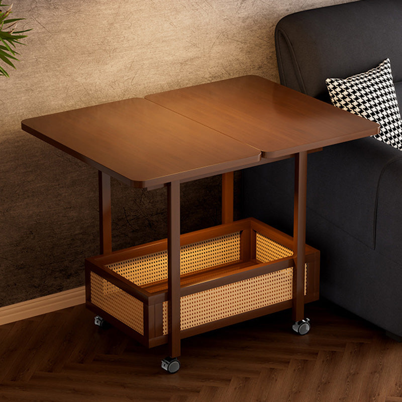 Traditional Chinese Bamboo Rattan Rounded Rectangular Side Table 2-Tier For Living Room