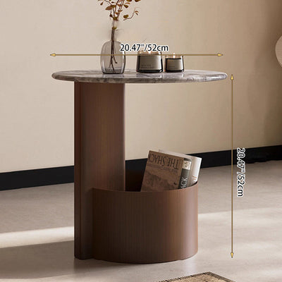 Traditional Chinese Marble Metal Round Rectangular End Table 1-Tier For Living Room