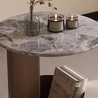 Traditional Chinese Marble Metal Round Rectangular End Table 1-Tier For Living Room