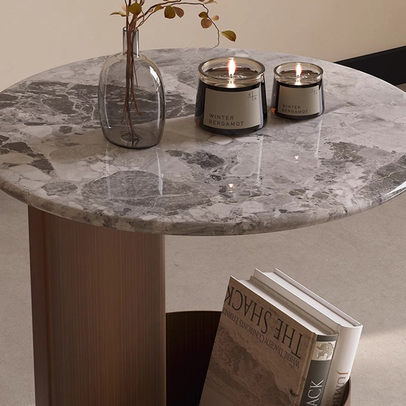 Traditional Chinese Marble Metal Round Rectangular End Table 1-Tier For Living Room