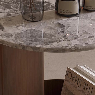 Traditional Chinese Marble Metal Round Rectangular End Table 1-Tier For Living Room