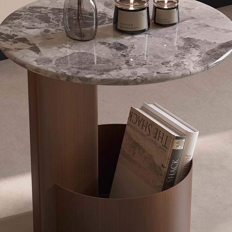 Traditional Chinese Marble Metal Round Rectangular End Table 1-Tier For Living Room