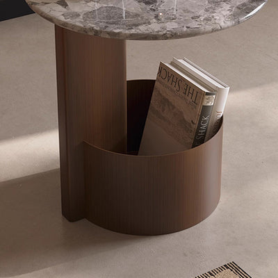 Traditional Chinese Marble Metal Round Rectangular End Table 1-Tier For Living Room