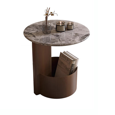 Traditional Chinese Marble Metal Round Rectangular End Table 1-Tier For Living Room