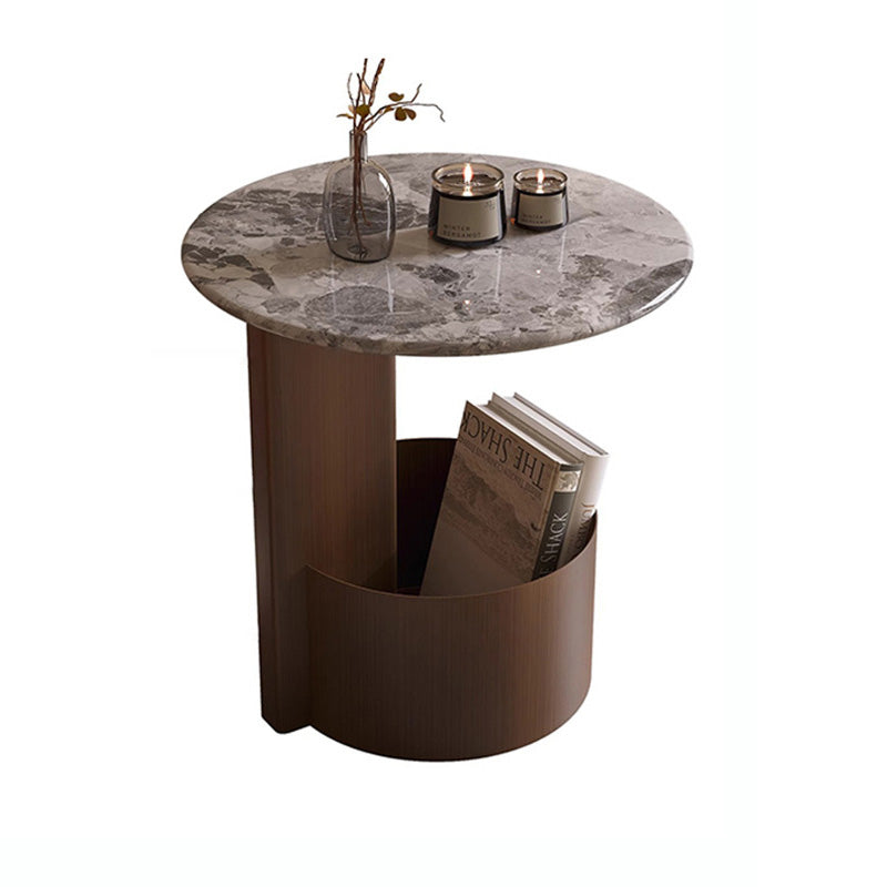 Traditional Chinese Marble Metal Round Rectangular End Table 1-Tier For Living Room