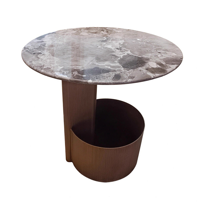Traditional Chinese Marble Metal Round Rectangular End Table 1-Tier For Living Room