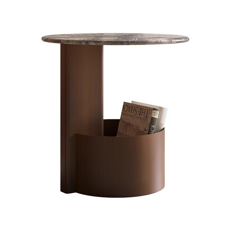 Traditional Chinese Marble Metal Round Rectangular End Table 1-Tier For Living Room