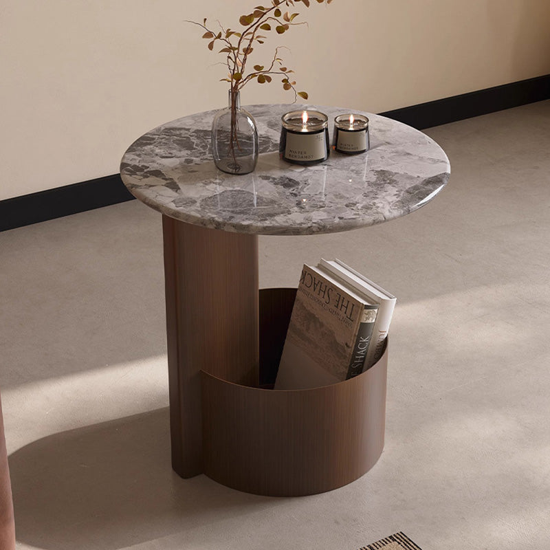 Traditional Chinese Marble Metal Round Rectangular End Table 1-Tier For Living Room