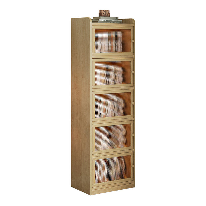 Modern Minimalist Solid Wood Acrylic Rectangular Storage Cabinet 6-Tier For Living Room