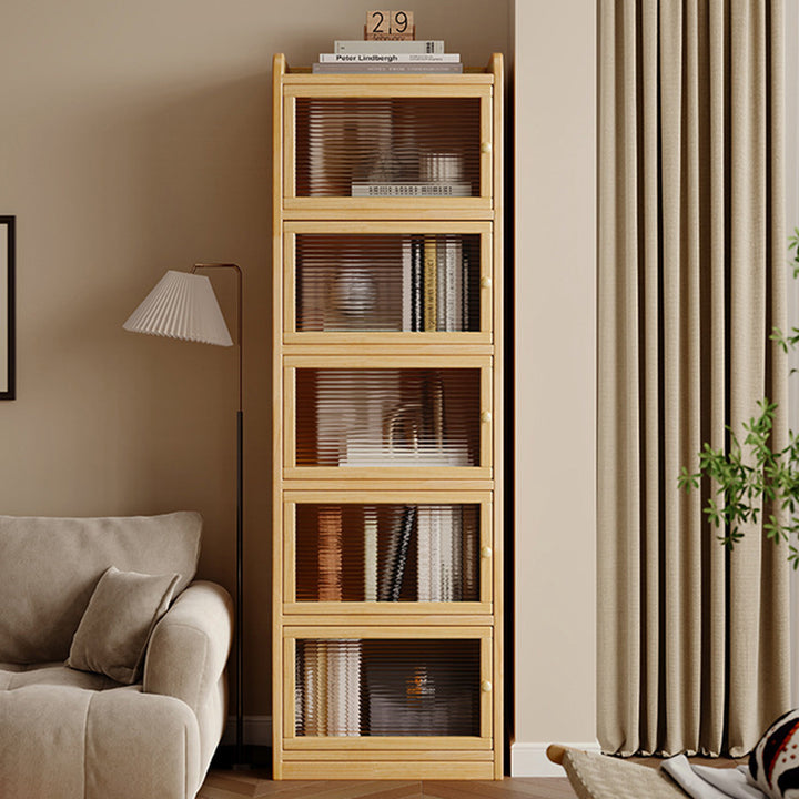 Modern Minimalist Solid Wood Acrylic Rectangular Storage Cabinet 6-Tier For Living Room
