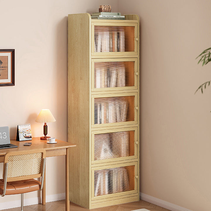 Modern Minimalist Solid Wood Acrylic Rectangular Storage Cabinet 6-Tier For Living Room