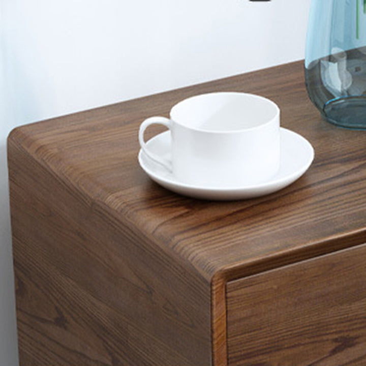 Traditional Vintage Ash Wood &amp; Metal Cylindrical-Square Nightstand With 2 Drawers For Bedroom