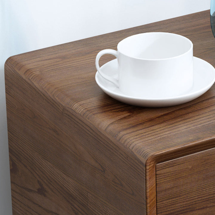 Traditional Vintage Ash Wood &amp; Metal Cylindrical-Square Nightstand With 2 Drawers For Bedroom