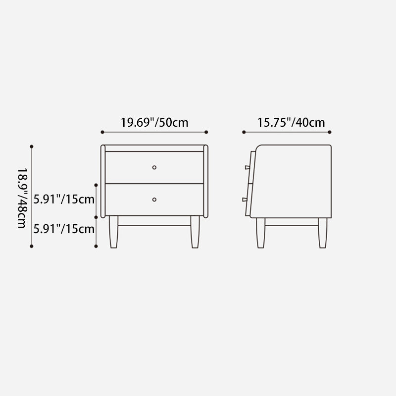 Traditional Japanese Black Walnut Wood Square Cylinder Nightstand With 2 Drawers For Bedroom