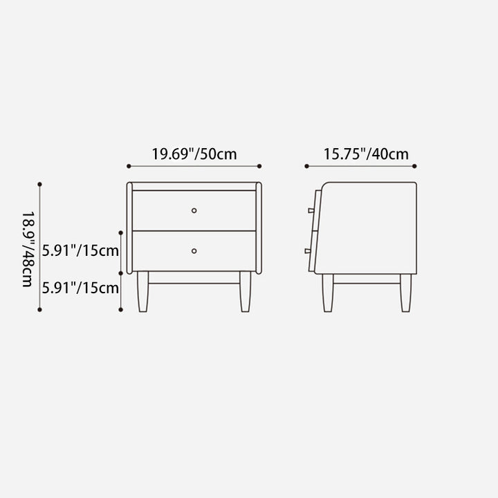 Traditional Japanese Black Walnut Wood Square Cylinder Nightstand With 2 Drawers For Bedroom