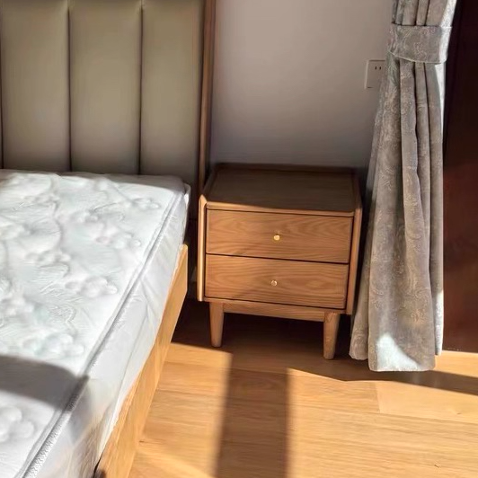 Traditional Japanese Black Walnut Wood Square Cylinder Nightstand With 2 Drawers For Bedroom