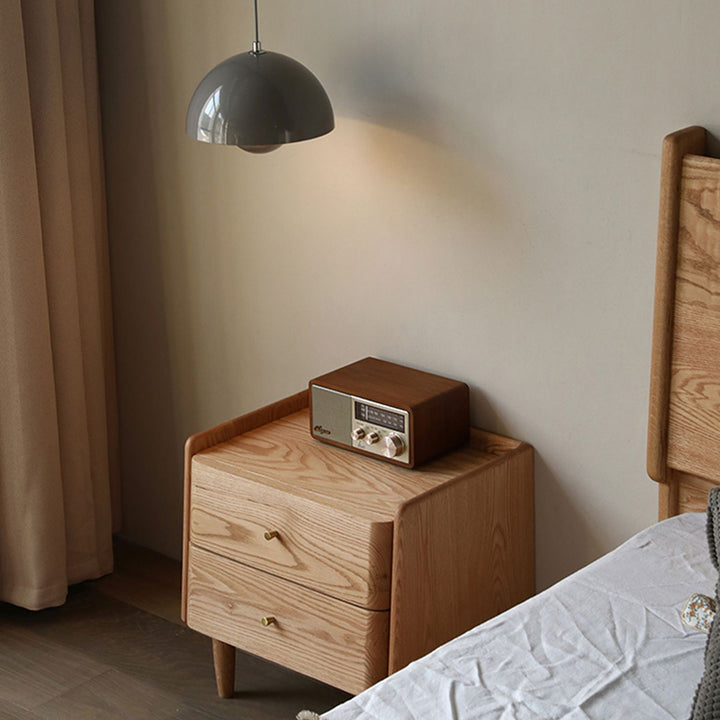 Traditional Japanese Black Walnut Wood Square Cylinder Nightstand With 2 Drawers For Bedroom