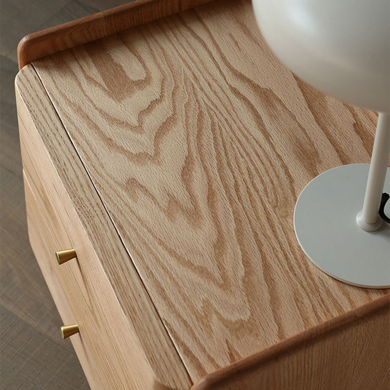 Traditional Japanese Black Walnut Wood Square Cylinder Nightstand With 2 Drawers For Bedroom
