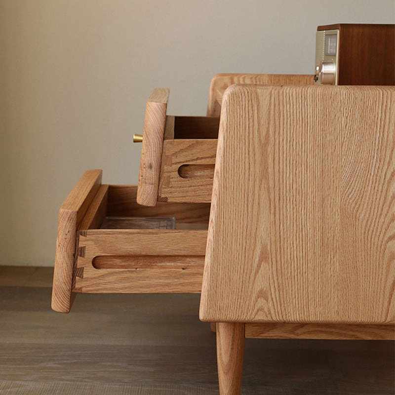 Traditional Japanese Black Walnut Wood Square Cylinder Nightstand With 2 Drawers For Bedroom