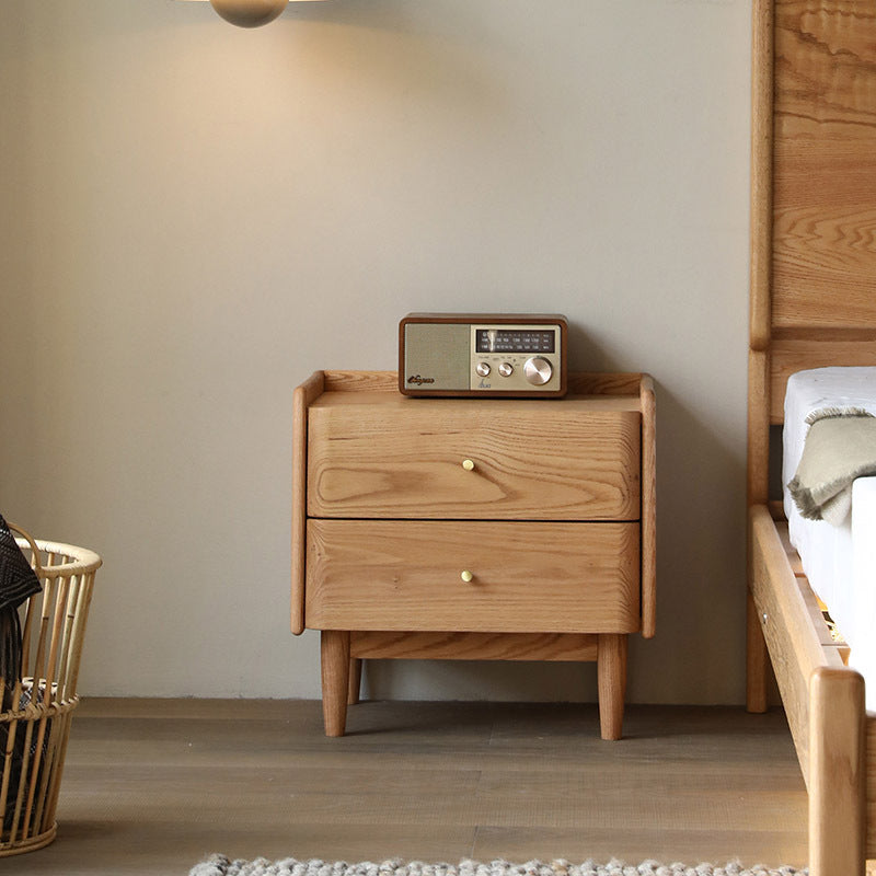Traditional Japanese Black Walnut Wood Square Cylinder Nightstand With 2 Drawers For Bedroom