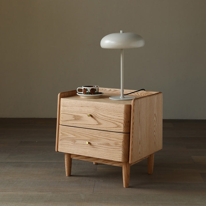 Traditional Japanese Black Walnut Wood Square Cylinder Nightstand With 2 Drawers For Bedroom