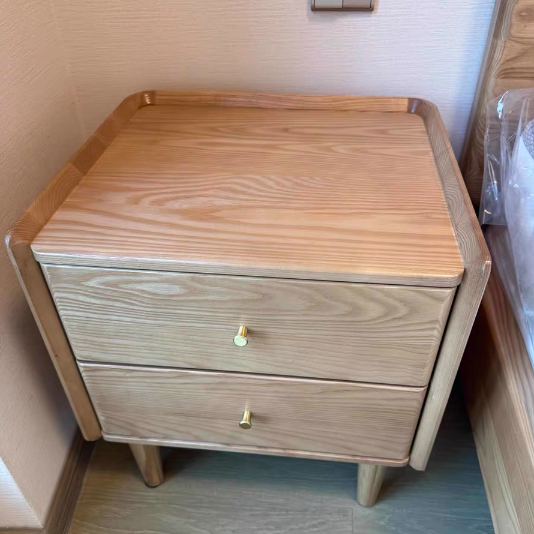 Traditional Japanese Black Walnut Wood Square Cylinder Nightstand With 2 Drawers For Bedroom