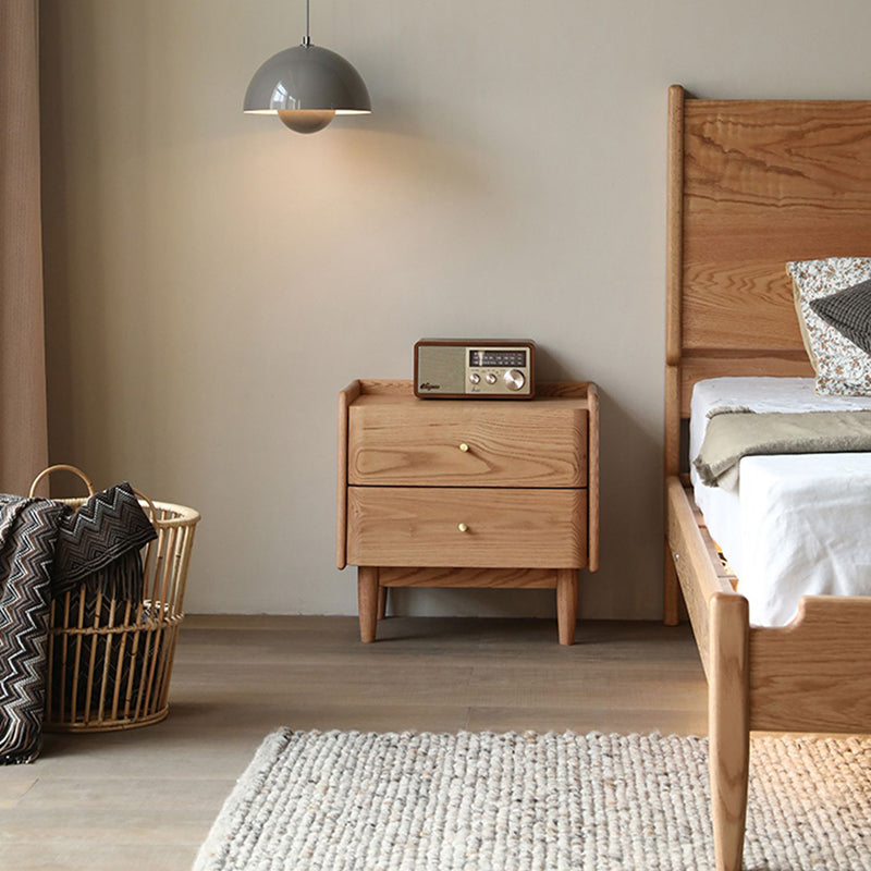Traditional Japanese Black Walnut Wood Square Cylinder Nightstand With 2 Drawers For Bedroom