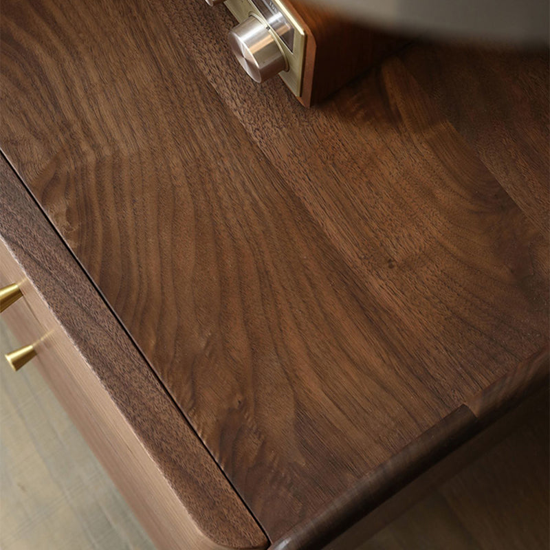 Traditional Japanese Black Walnut Wood Square Cylinder Nightstand With 2 Drawers For Bedroom
