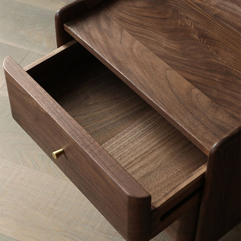 Traditional Japanese Black Walnut Wood Square Cylinder Nightstand With 2 Drawers For Bedroom
