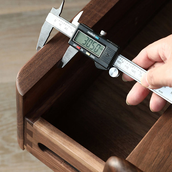 Traditional Japanese Black Walnut Wood Square Cylinder Nightstand With 2 Drawers For Bedroom